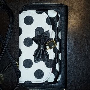 Betsy Johnson black and white with polka-dots wallet/phone purse.